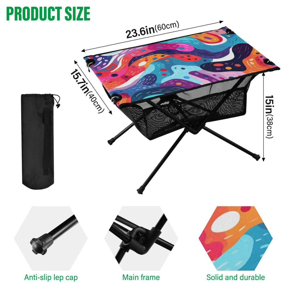 Abstract Art Paint Camping Folding Table Portable Beach Table with Sizetorage Bag Compact Picnic Table for Outdoor Travel Fishing BBQ