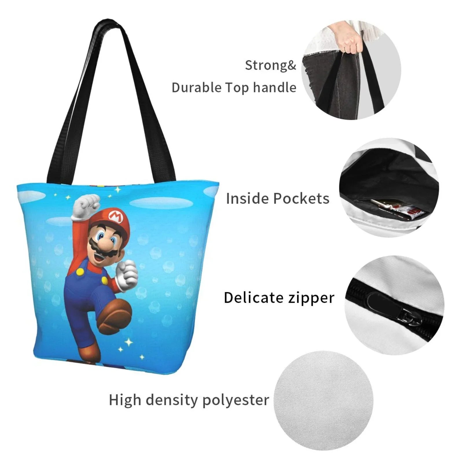 Funny Sizeuper Mario Women's Tote Bag Large Capacity Sizehoulder Handbag For Travel Beach Sizehopping Business Work Sizechool