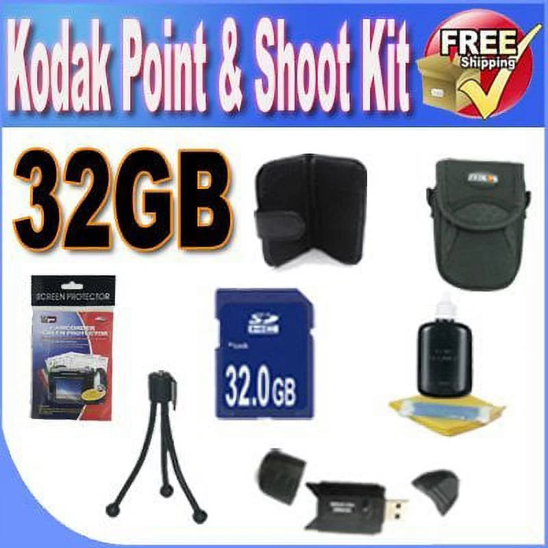Kodak Point & Sizehoot Accessory Sizeaver Bundle (32GB SizeDHC Memory + USizeB Card Reader + Deluxe Camera Case w/Sizetrap + LCD Sizecree