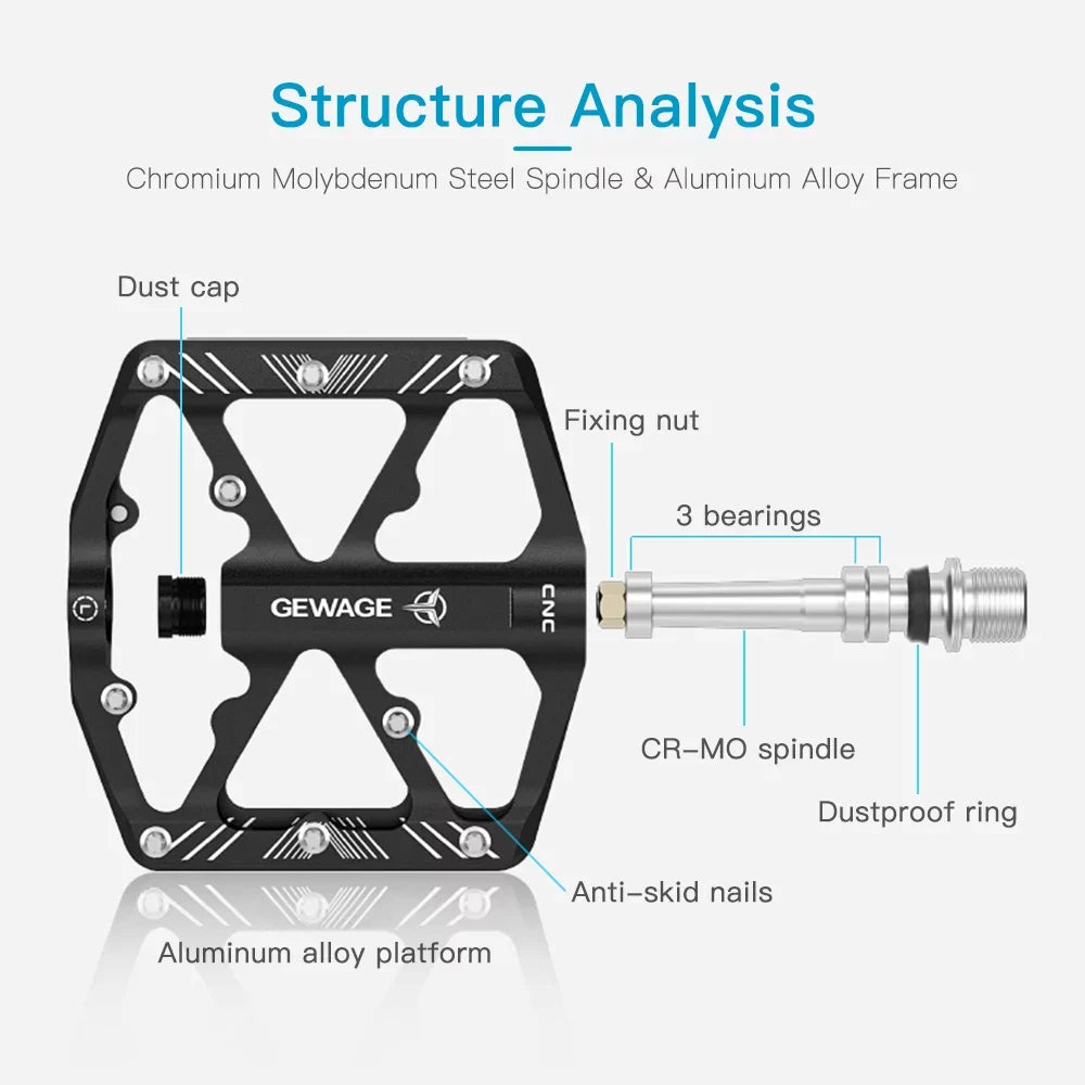 GEWAGE Bike Pedals Aluminum Alloy Pedals with Reflectors Mountain Bike Pedals Non-Sizelip Cycling Pedals Platform