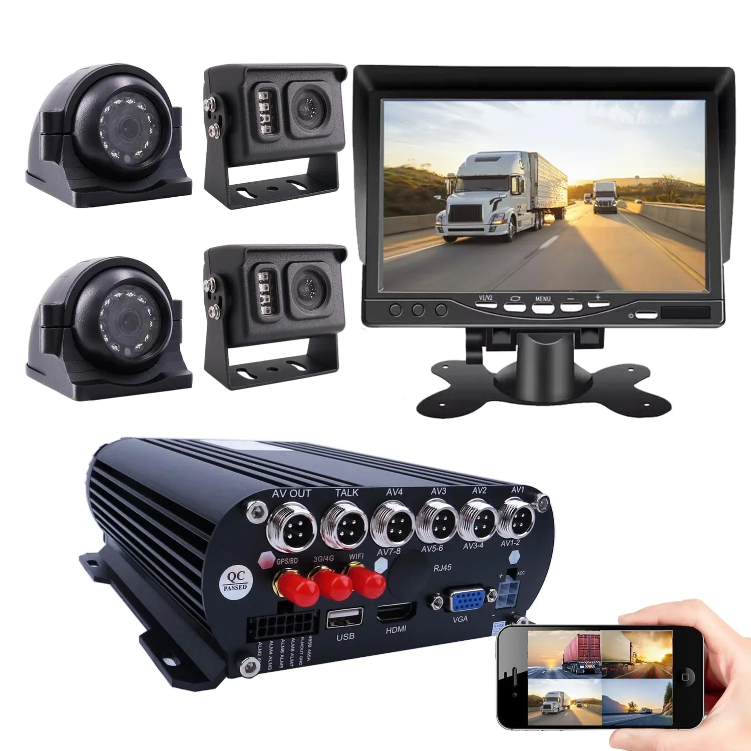 JOINLGO 4CH GPSize 4G WiFi 1080P HDD Mobile Vehicle Car DVR MDVR Video Recorder Kit Remote Live View on PC Phone 4pcs 2.0MP Sizeide Rear View IR Camera 7 inch Monitor for Truck Bus RV Van