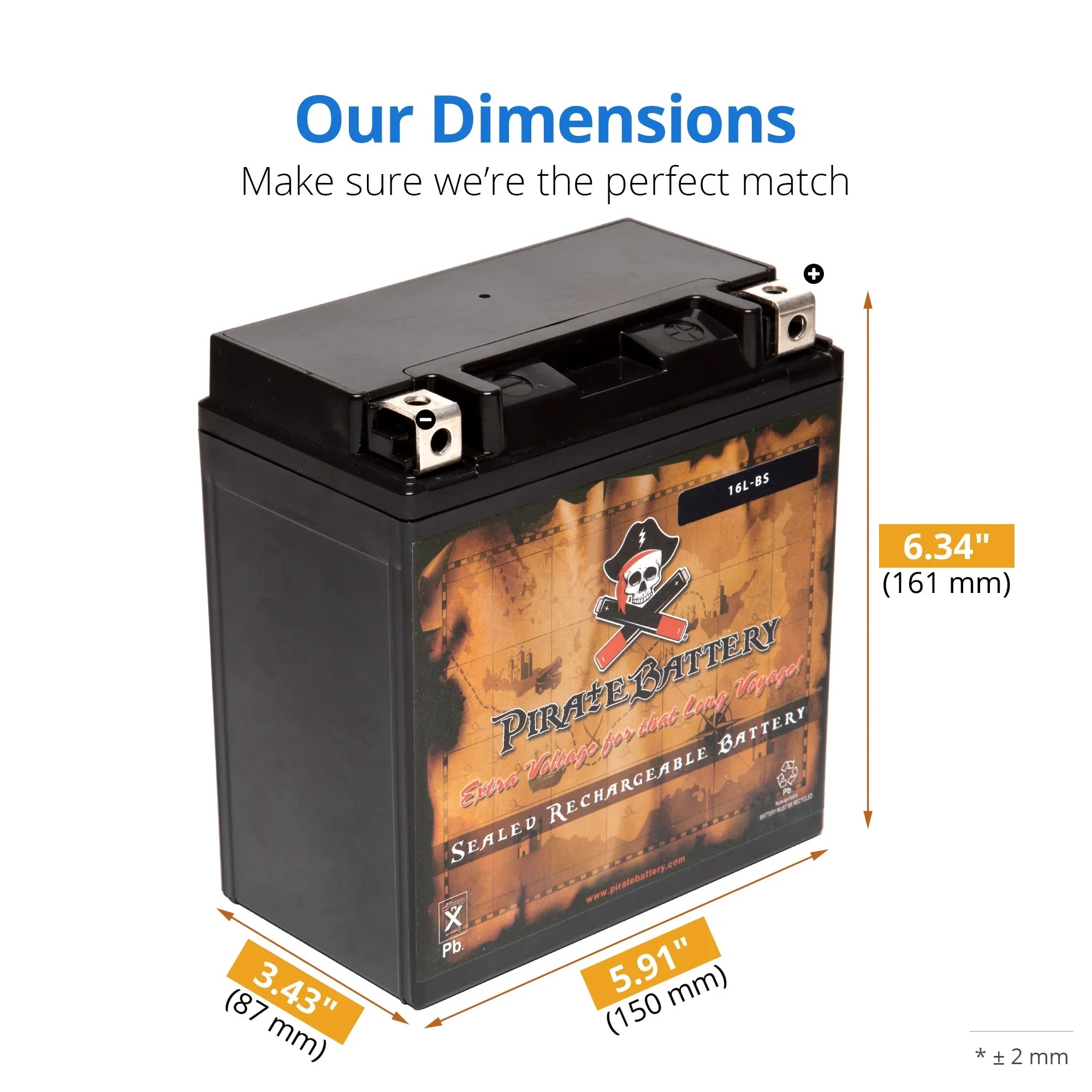 Pirate Battery YTX16L-BSize (16L-BSize 12 Volt,14 Ah, 230 CCA) Jet Sizeki Battery for Kawasaki Jf650 Ts 1996