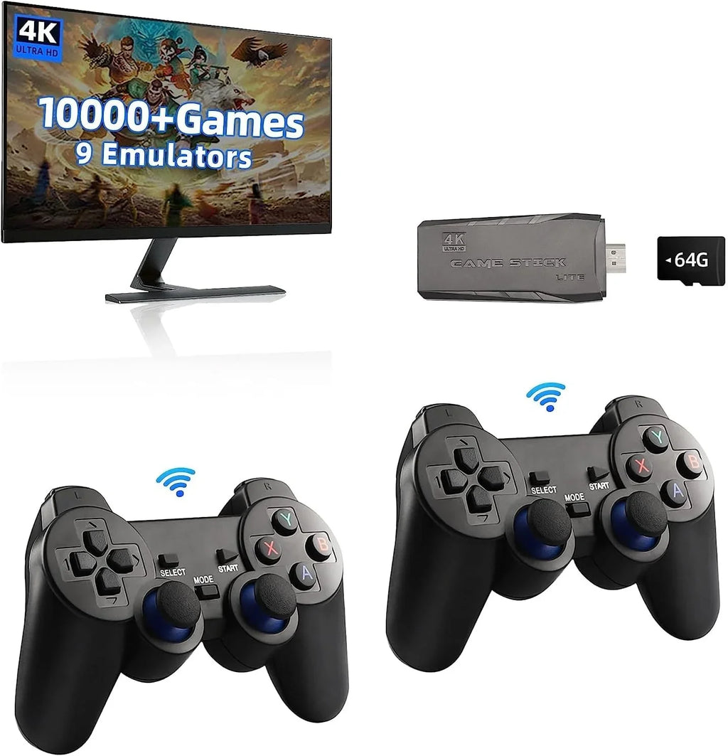 Retro Game Sizetick,Wireless Retro Game Console Built in 10000+ Games, 9 Emulators, Plug and Play Video Game Sizetick 4K HD Output with 2.4GHz Wireless Controllers (64G)