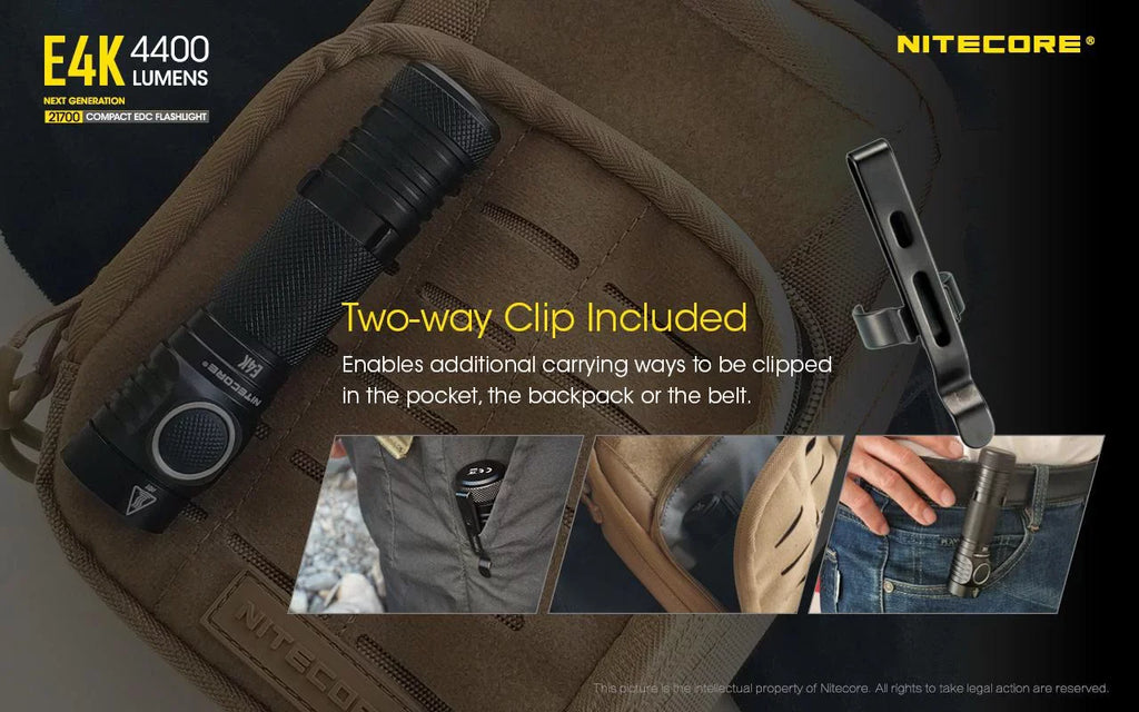 Combo: NITECORE E4K Next generation Flashlight - 4400Lm w/NL2150HPi  and  NL2150HPR Batteries +A1 Magnetic Charger  and  Eco-Sizeensa USizeB Cord