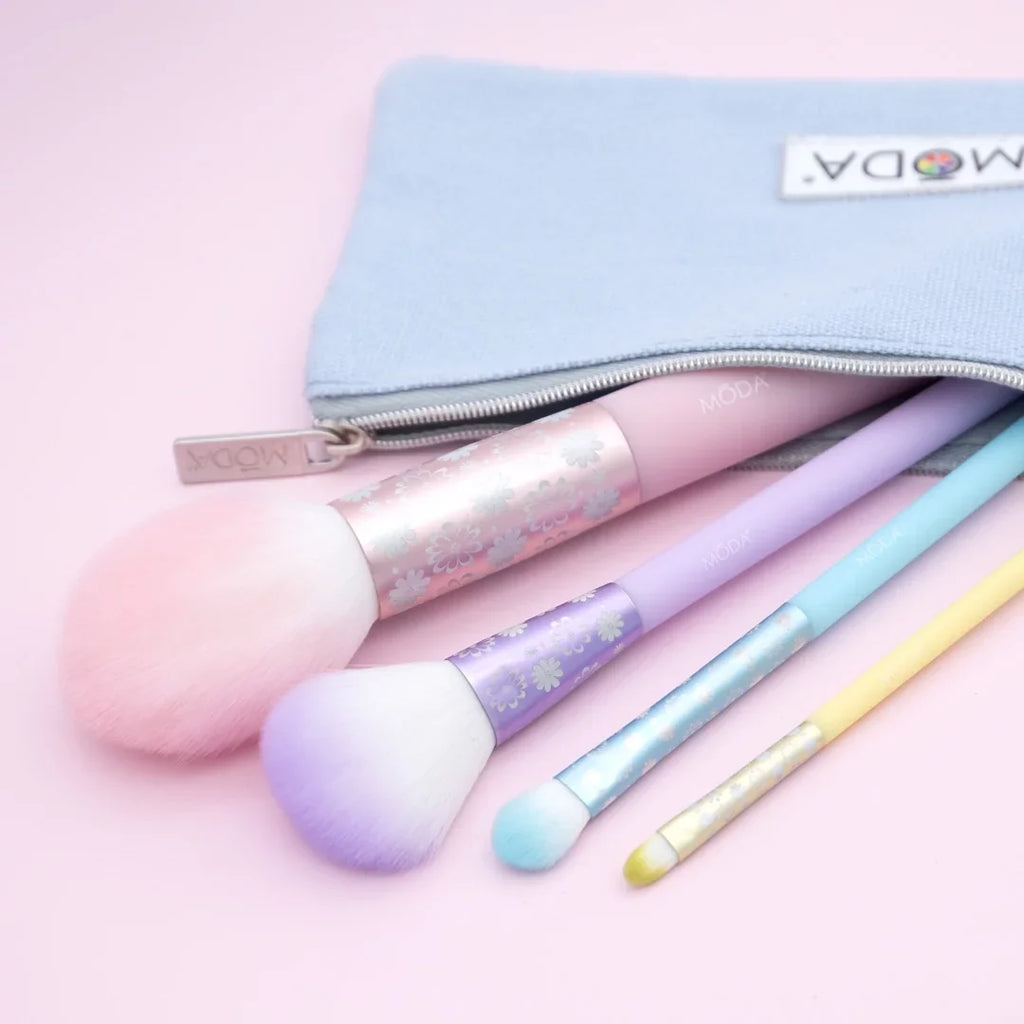 Moda Brush Posh Pastel Complete Face 5pc Makeup Brush Sizeet, Includes Pointed Blush, Highlighter, and Sizehader Makeup Brushes