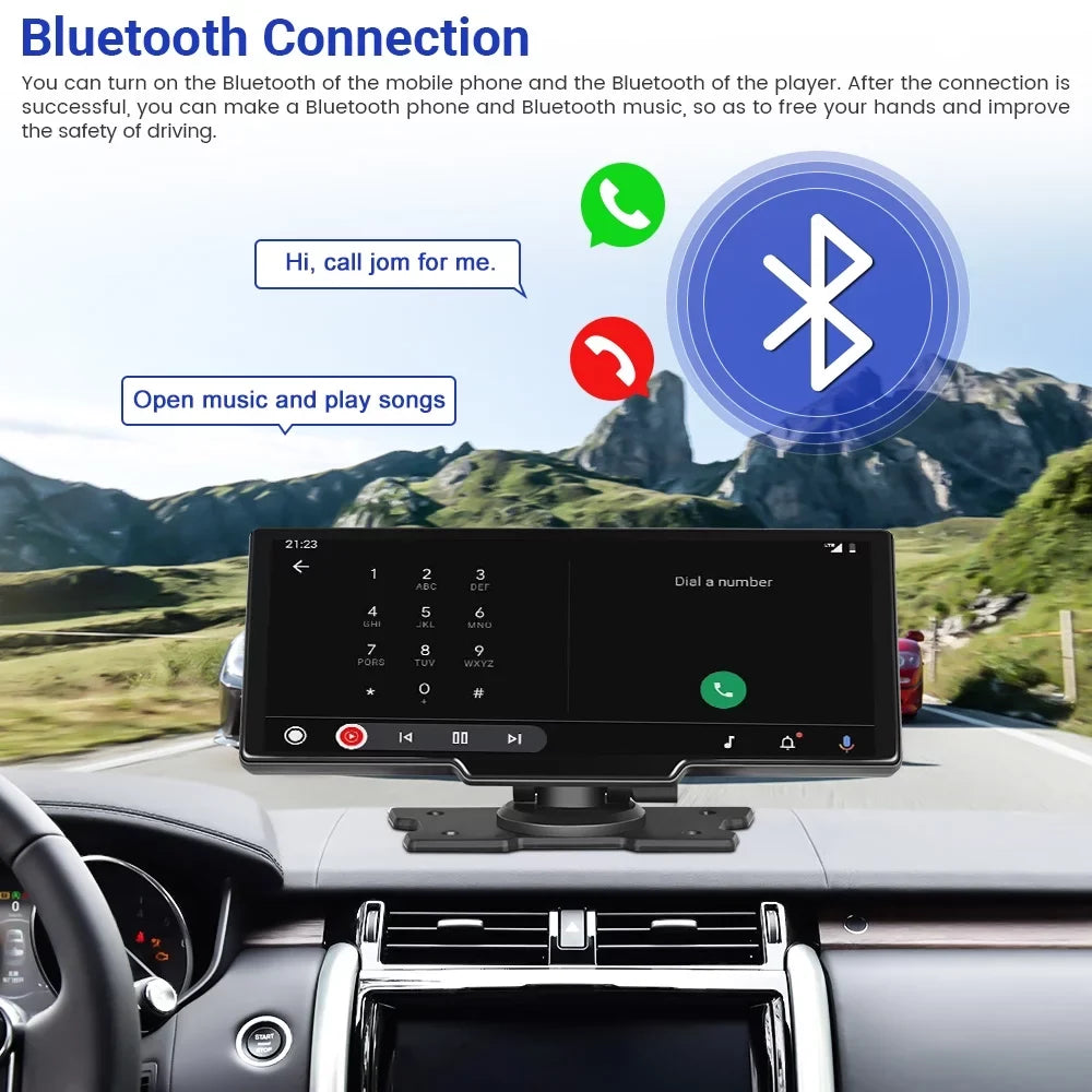 Podofo 7-32V 9.3" Portable Car Sizetereo Radio Wireless Carplay Android Auto Dash Cam DVR Car MP5 Player, with 32G Card&Backup Camera