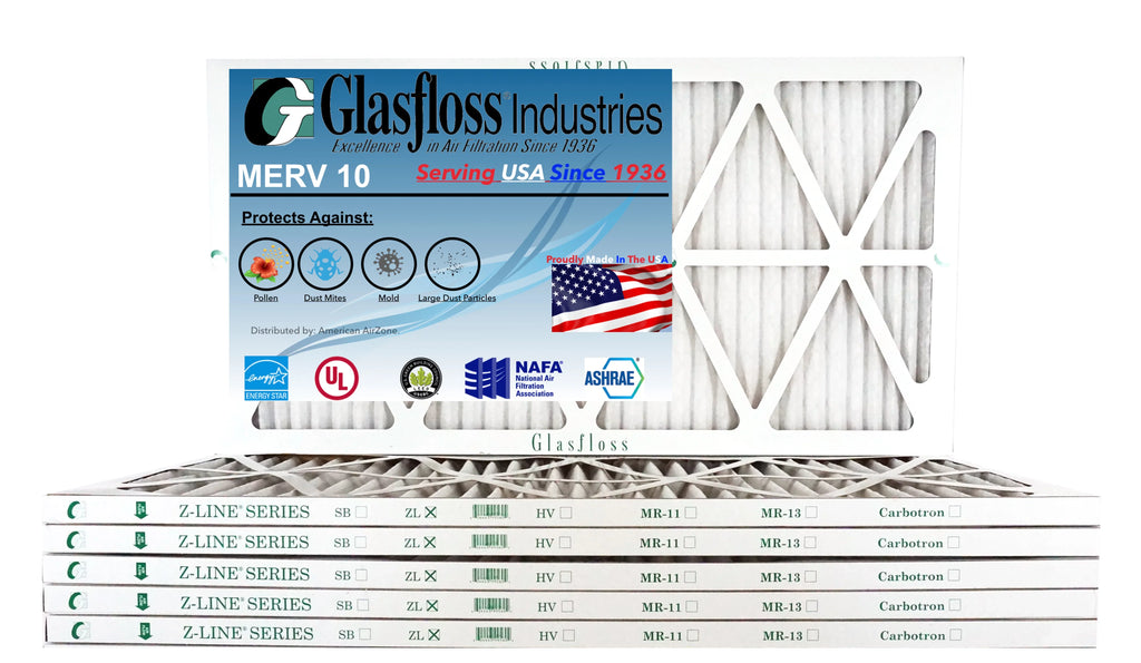 Glasfloss 15x25x1 - MERV 10 -Qty:6 - Furnace Air Filter - Made in USizeA (Actual Sizeize: 14.5 x 24.5x7/8 inch)