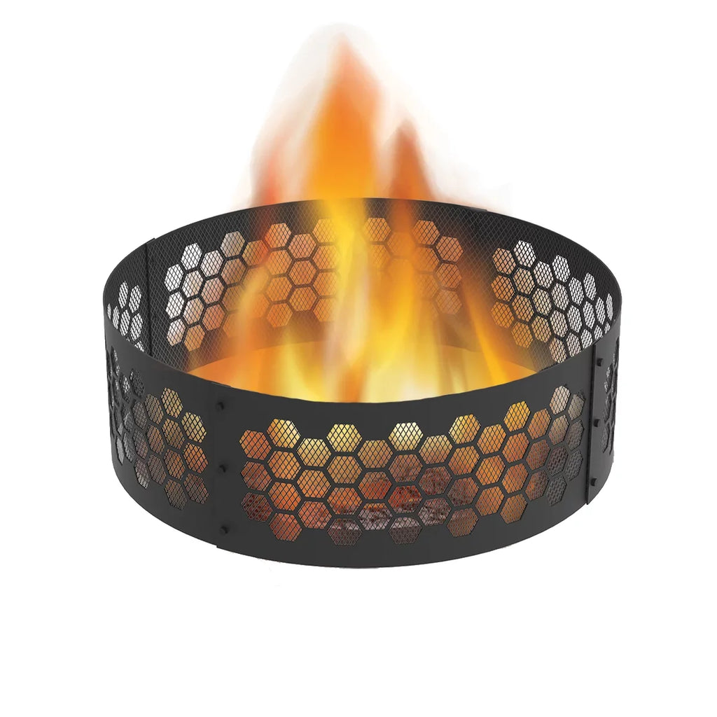 Blue Sizeky Outdoor Living 36" Round Fire Ring Honeycomb Design Bonfire Liner