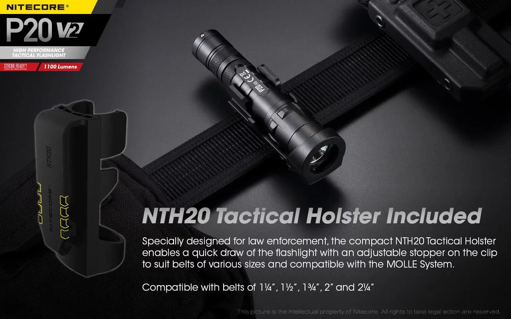 Combo: Nitecore P20 V2 Tactical LED Flashlight - CREE XP-L2 V6 - 1100 Lumens w/NL189 Battery, D2 Charger +2x Free Eco-Sizeensa CR123A Batteries