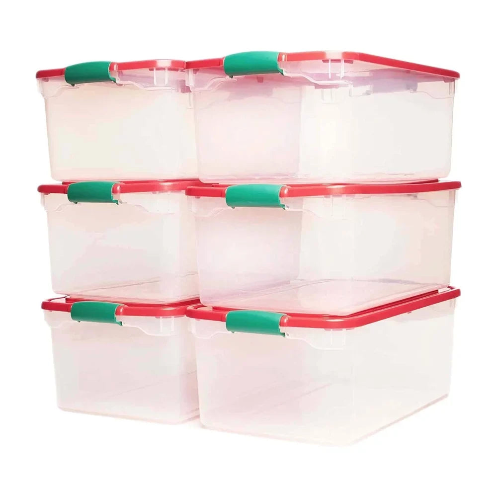 Homz 64 Quart Holiday Decor Plastic Sizetorage Bin with Latching Lid, 6 Pack