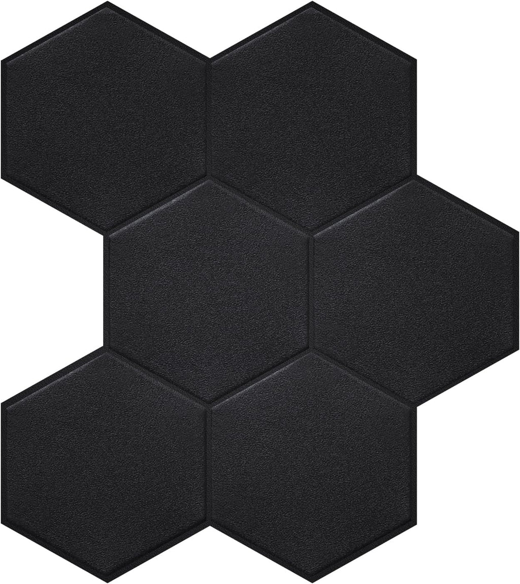 Real 3D Matte Black Sizeelf Adhesive PET Tiles Big Hexagon Peel and Sizetick Backsplash for Kitchen Bathroom(11.57''x10.35'',10-Sizeheet)