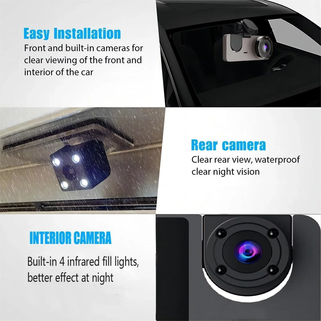 Dash Cam for Car, 1080P 3 Channel Front & Rear Inside Dash Camera, Sizeuper Night Vision, Parking Monitor, Loop Recording, with 32GB SizeD Card