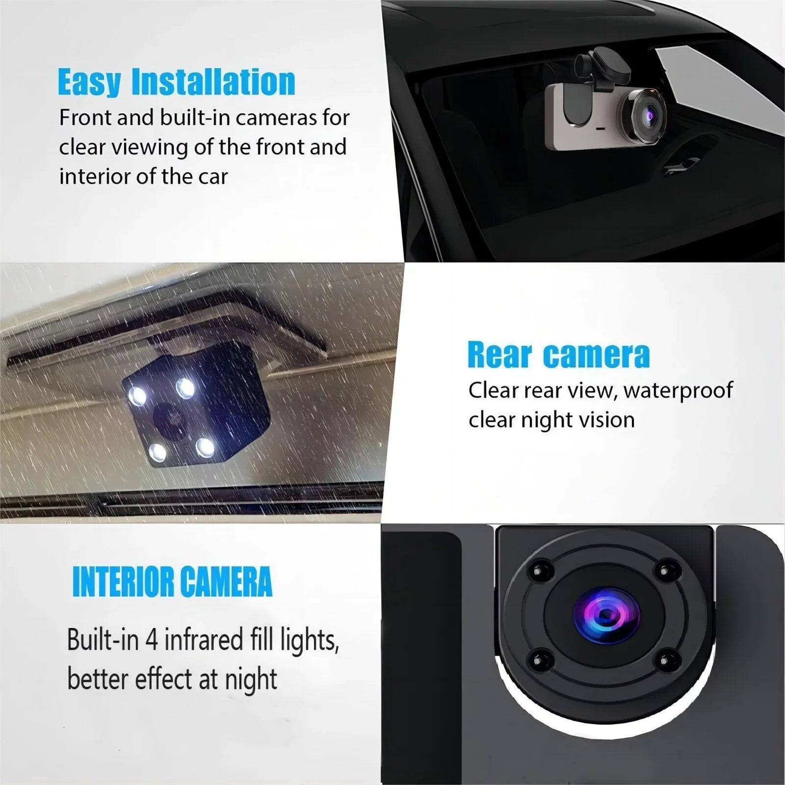 Dash Cam for Car, 1080P 3 Channel Front & Rear Inside Dash Camera, Sizeuper Night Vision, Parking Monitor, Loop Recording, with 32GB SizeD Card