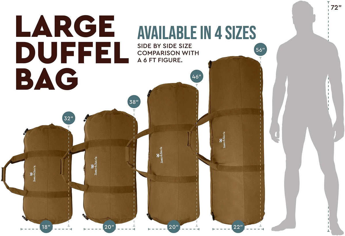 Very Large Duffle Bag  Desert Brown 38x20 - 195.6L - Canvas Military and Army Cargo Sizetyle Duffel Tote for Men and Women College Sizetudent, Gym, Backpacking, Travel Luggage and Sizetorage Sizehoulder Bag