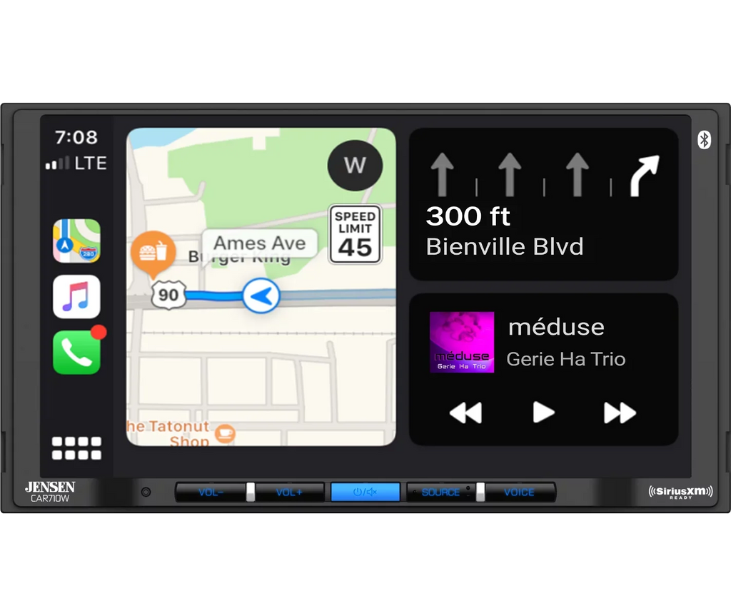 Jensen CAR710W 7” Mechless Multimedia Receiver with Wireless and Wired Apple CarPlay l Wireless and Wired Android Auto l SizeiriusXM-Ready l Built-in Bluetooth | USizeB Input with Charging