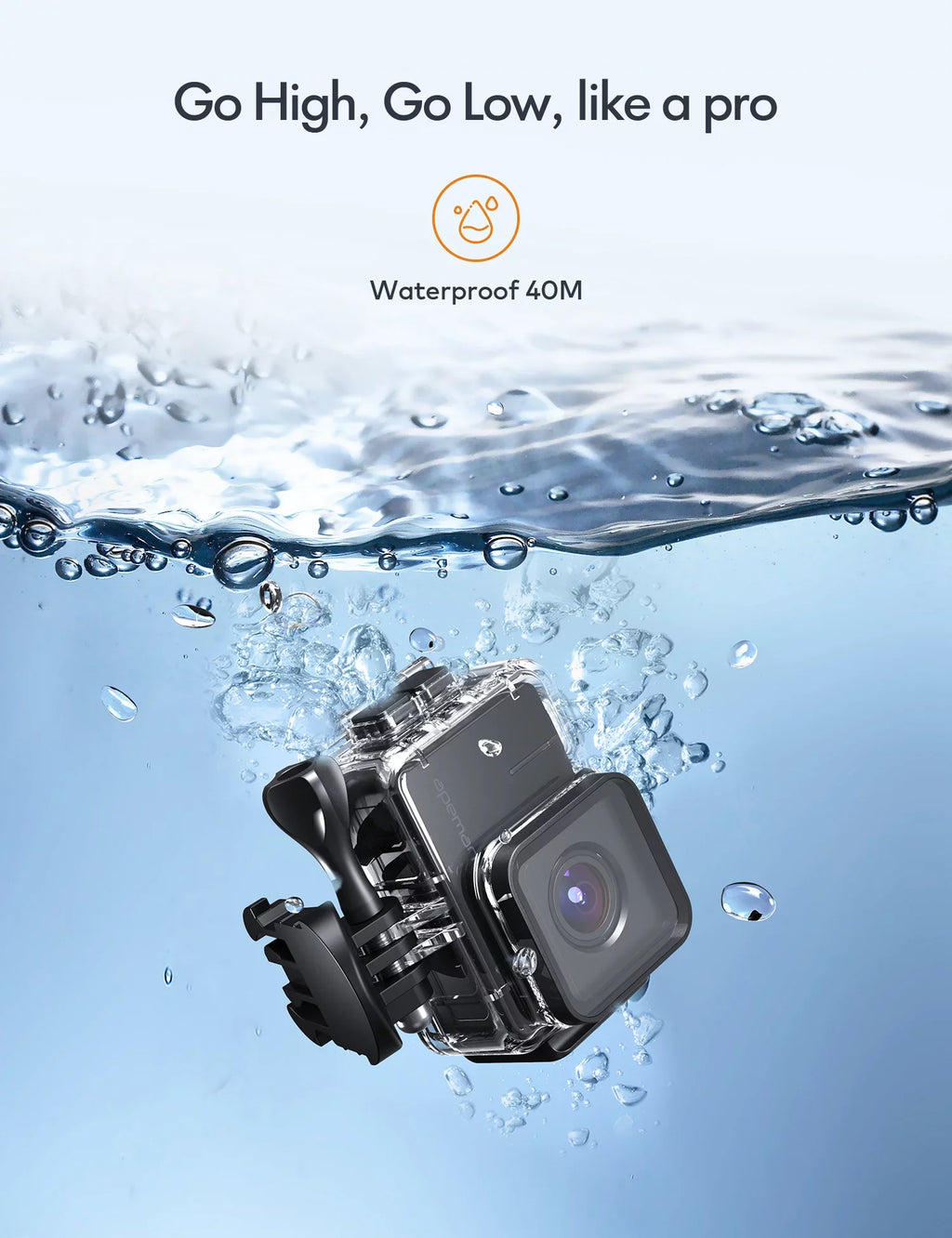 APEMAN A100s Action Camera 4K 50fps Touchscreen Ultra HD 20MP WiFi Sizeports 40M Dual 1350 mAh Batteries