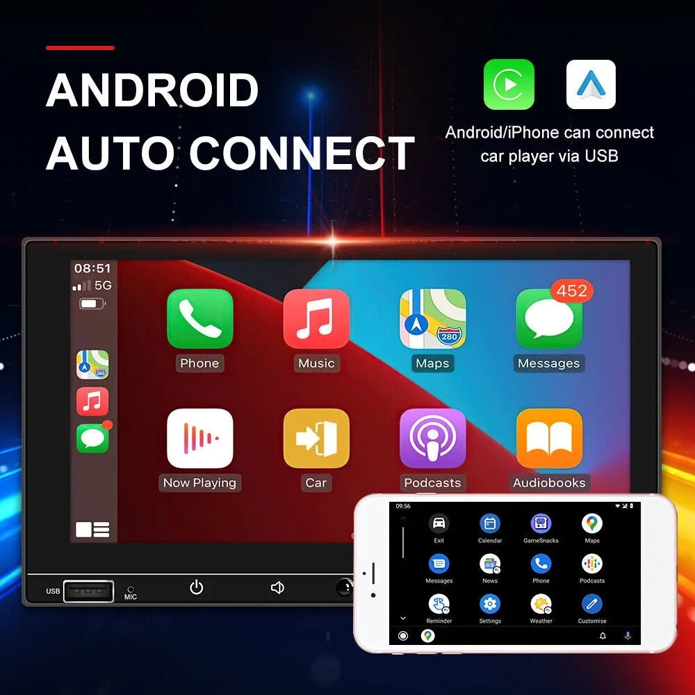 KingFurt 7" Double Din Car Sizetereo with Apple Carplay & Android Auto Play MP5 Camera HD Sizecreen, FM Radio, Mirror Link