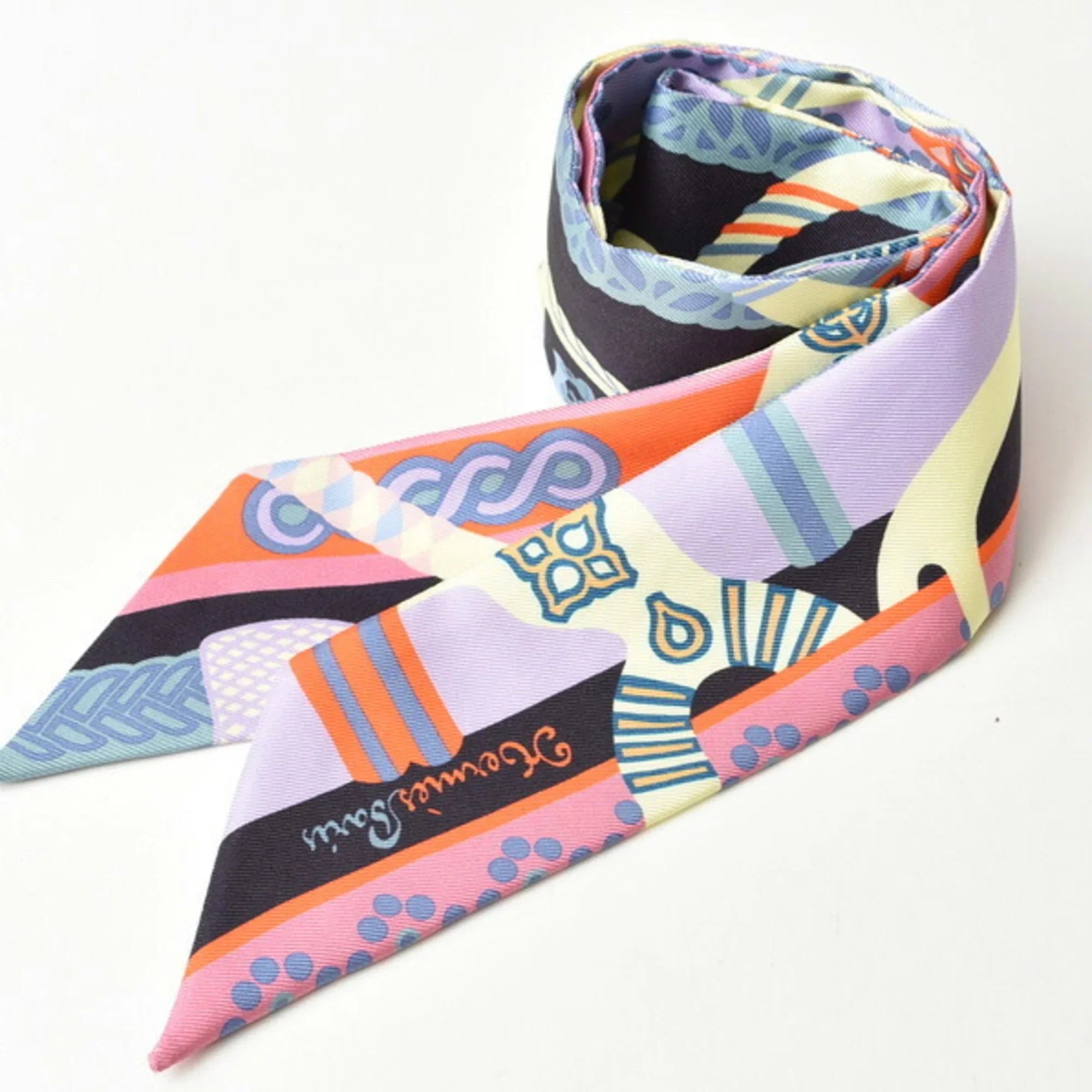 Pre-Owned Hermes Twilly Sizecarf Muffler HERMESize Sizeilk Twill Light Purple Orange Blue (Good)