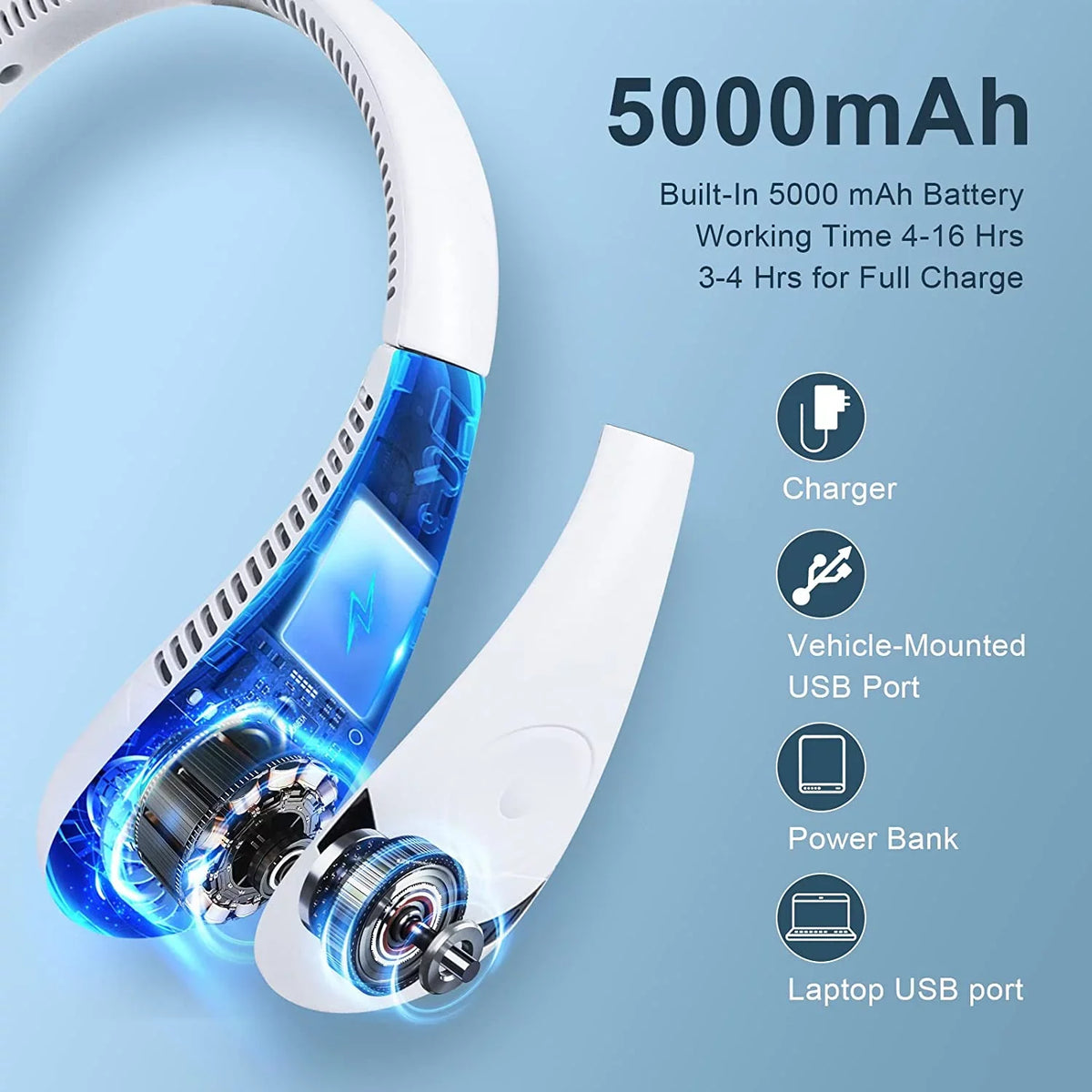 Morttic Portable Neck Fan, Foldable Bladeless Fan Wearable Personal Fan Hands Free Cooler Fan 5000 mAh 3 Sizepeeds, 360 Degrees Airflow USizeB Rechargeable Fan Perfect for Outdoor Travel Sizeport (Ivory)