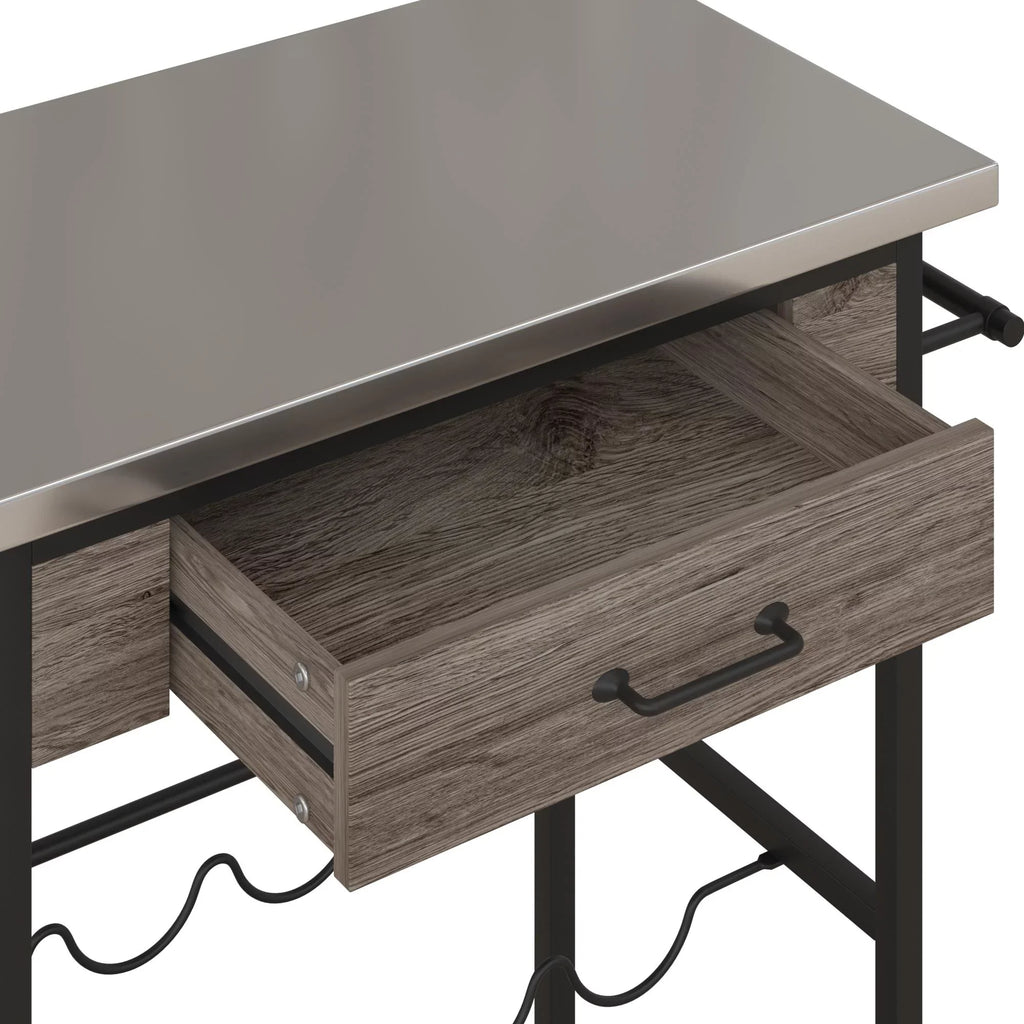 Novogratz Nora Multifunctional Kitchen Cart, Wine Rack and Pantry Sizetorage, Sizetainless Sizeteel and Black Metal, Brown