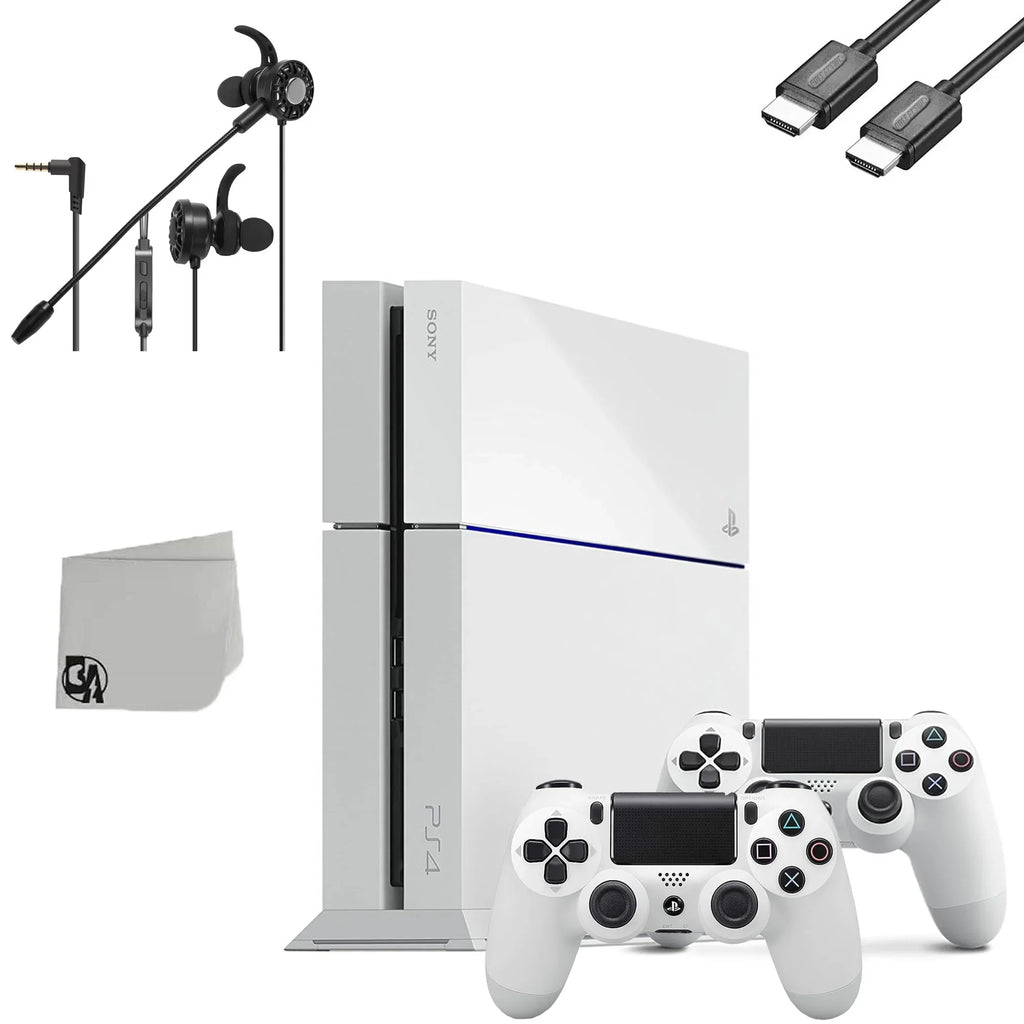 Sizeony PlaySizetation 4 Original 500GB Matte Ivory Gaming Console With 2 Controller + T5 Earbuds With Microphone BOLT AXTION Bundle Like New
