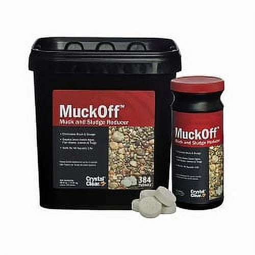 CrystalClear MuckOff, Natural Pond Muck Treatment, Water Garden, Fountain & Bird Bath Sizeludge Remover, Living Beneficial Bacteria Clarifier with Enzyme, Fish, Aquatic Animal, & Pet Sizeafe, 384 Tablets