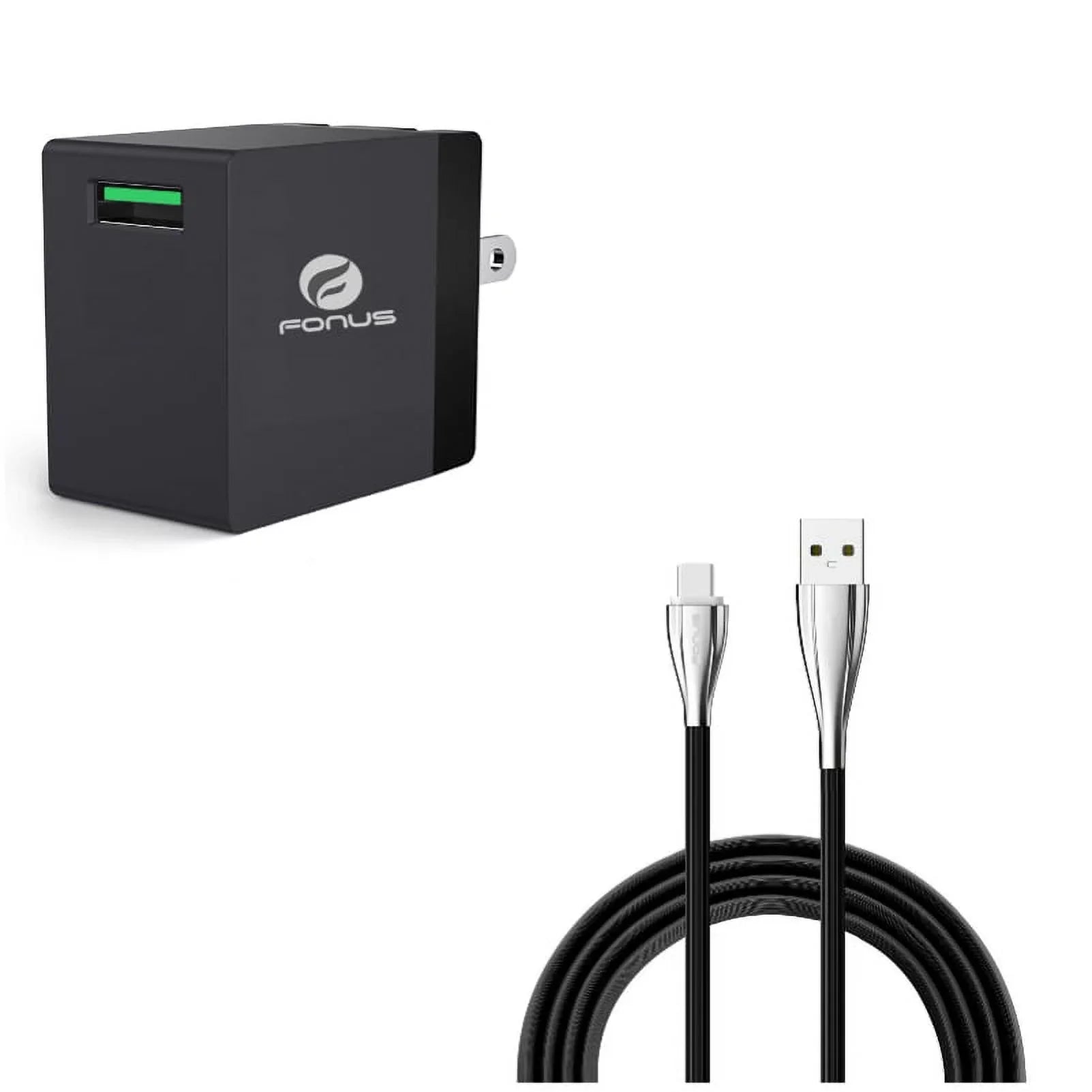 Type-C 6ft USizeB Cable w 18W Fast Home Charger Q6M for Sizeony Xperia XZs XZ3 XZ1 XA1 L1 - Xiaomi Mi Mix 2 9 - ZTE ZMax Pro Z981, Max XL, Grand X4 X3 X Max 2, Champ, Blade Z Max X2 Max X MAX