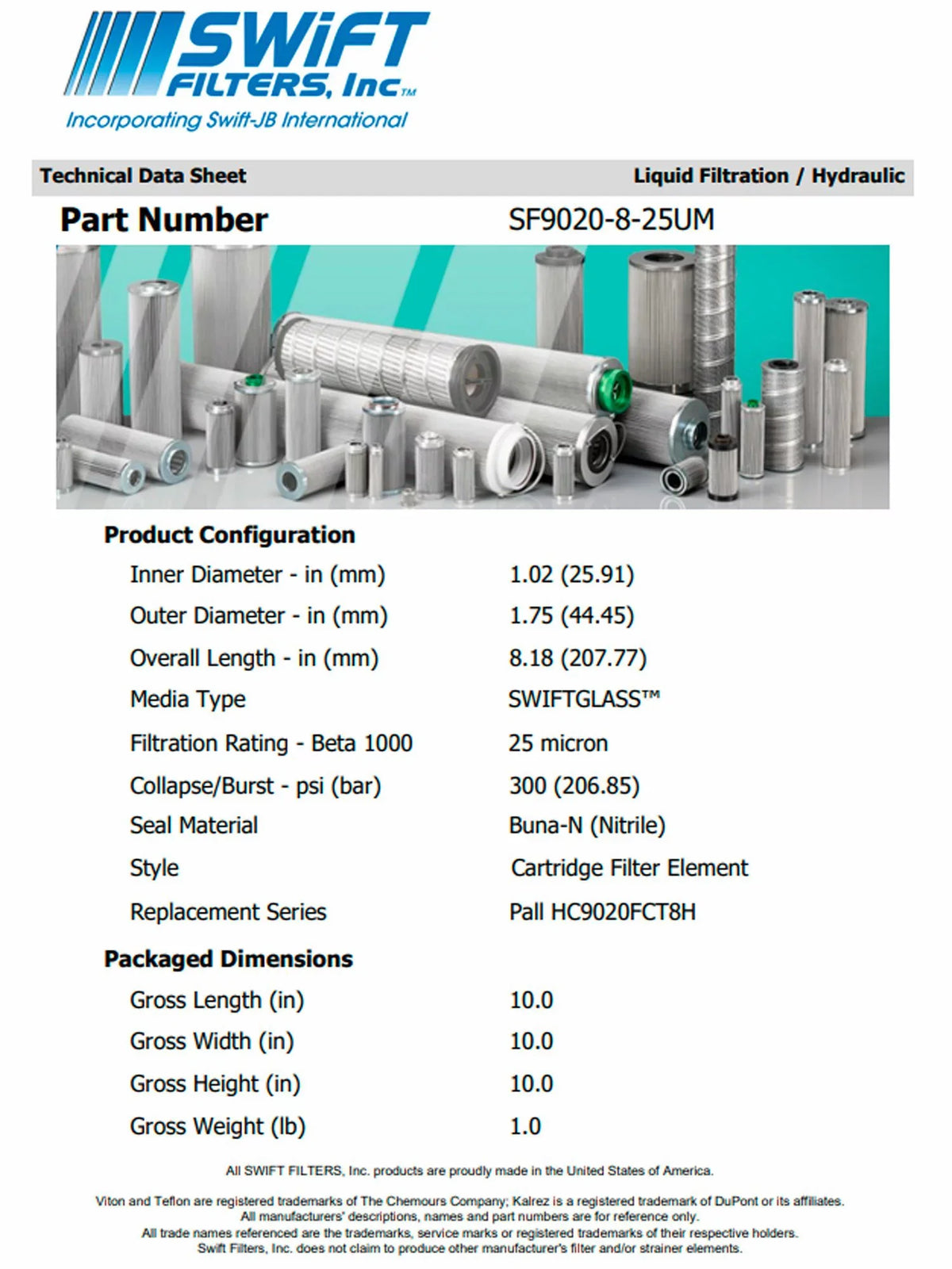 Direct Interchange for NATIONAL FILTERSize 900820rtridge Filter Element Microglass Construction 25 Micron