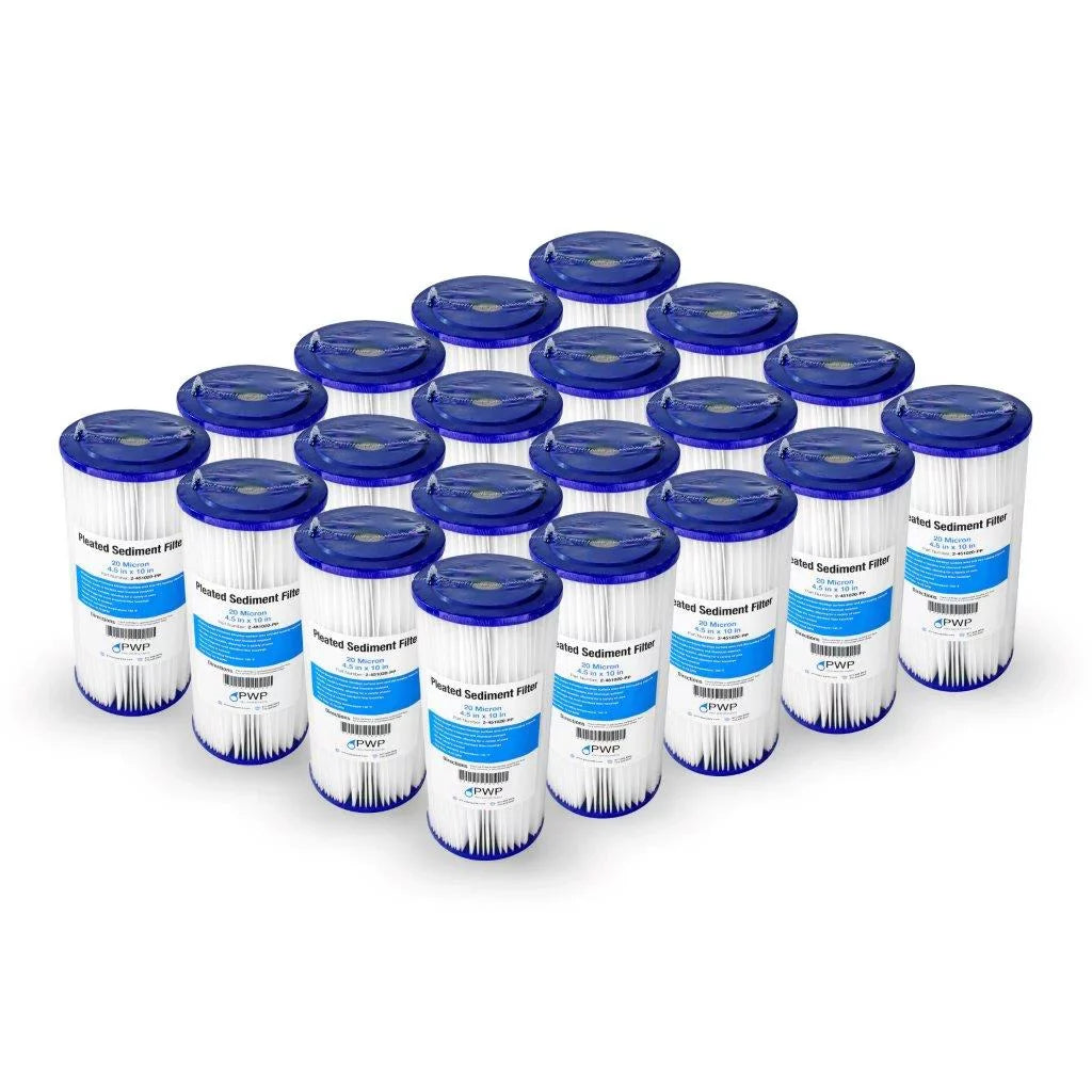 Pleated Poly Sizeediment Water Filter Cartridge 10x4.5" 20 Micron 20 Pack