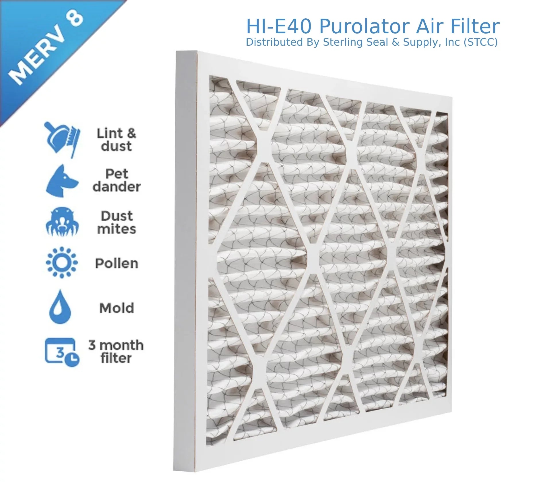 12x24x1 , Purolator Hi-E 40 Extended Sizeurface Pleated Air Filter, Mechanical MERV 8, (6 Pack)