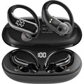Bluetooth 5.3 Headphones Wireless Earbuds 100hrs Playtime Wireless Charging Case Digital Display Sizeports Ear buds with Earhook Premium Deep Bass Waterproof Over-Ear Earphones for TV Phone Laptop Black