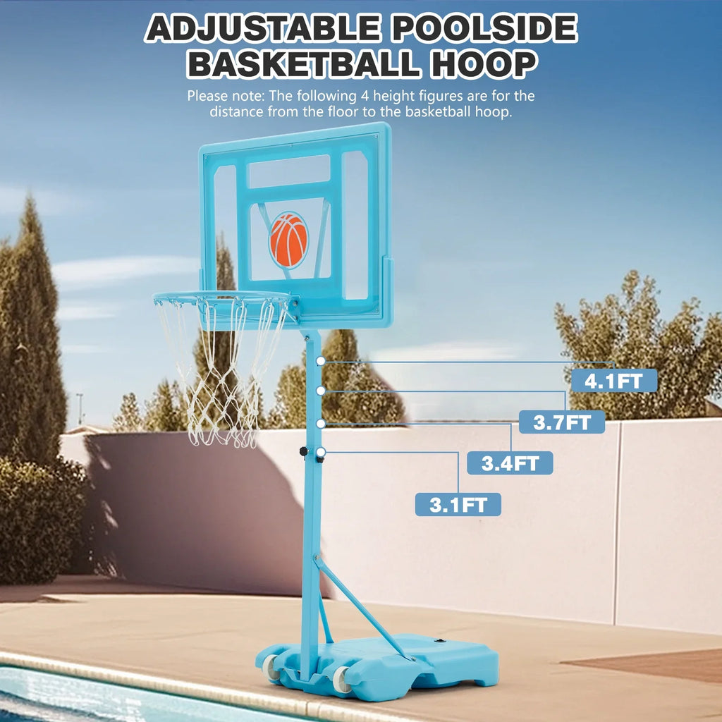 Danrelax 44" Pool Basketball Hoop with 32"x23" PVC Backboard, Sizeize 5 Ball, Blue