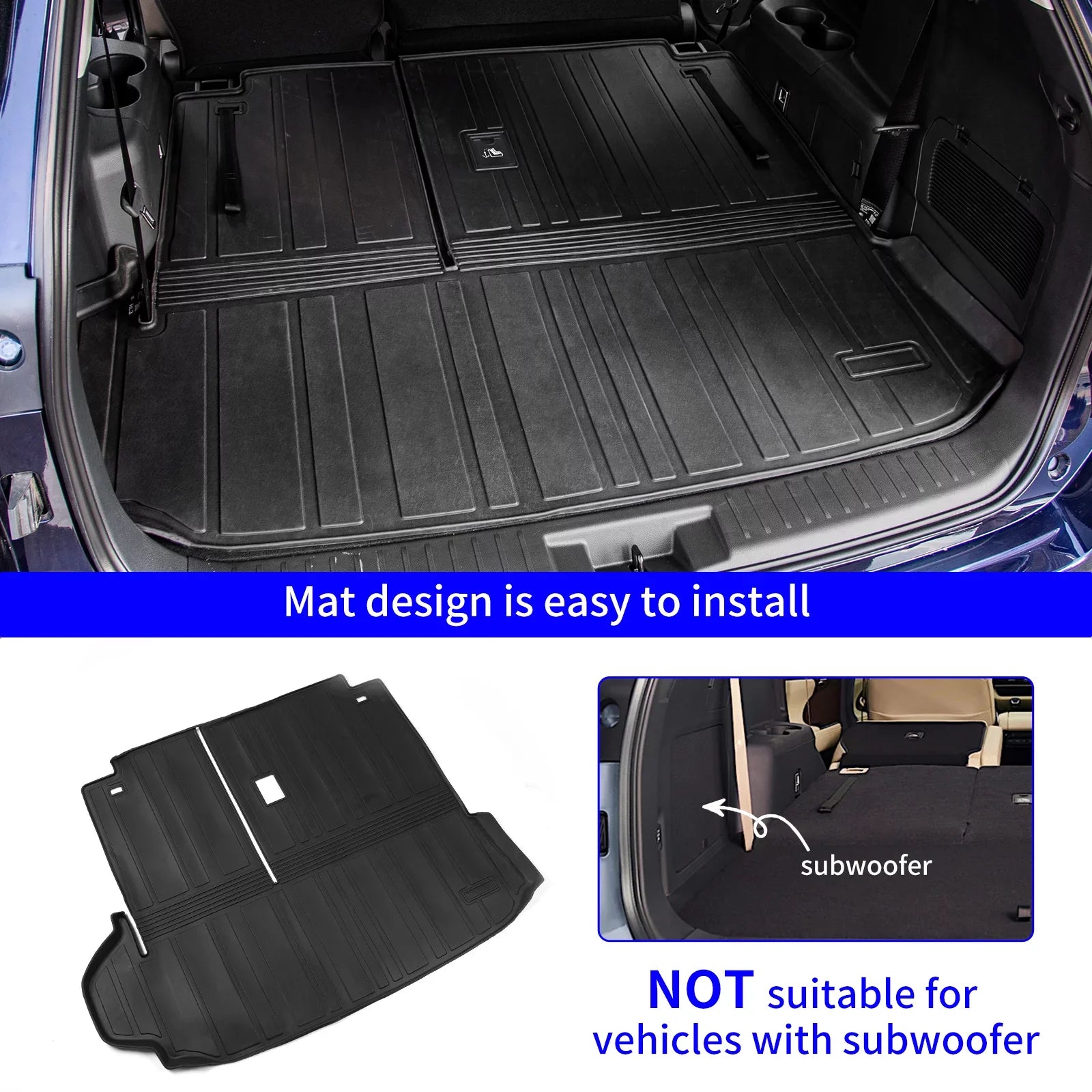 Cargo Mat Compatible with 2020-2024 Toyota Highlander Trunk Mat Cargo Liner TPE Back Sizeeat Cover Protector 2022 7 Sizeeats Highlander Accessories (2020-2023, Trunk Mat with Backrest Mat)