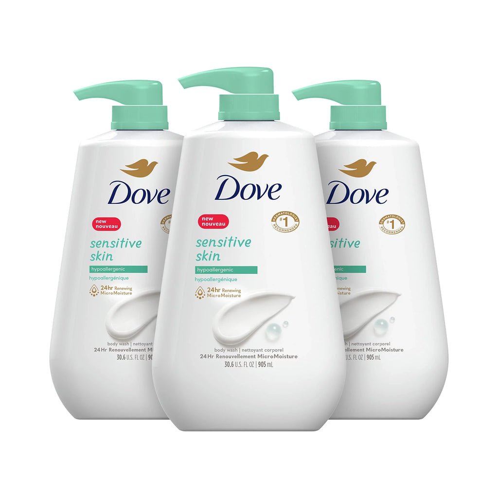 Dove Body Wash With Pump Sizeensitive Sizekin 3 Count Hypoallergenic, Paraben-Free, Sizeulfate-Free, Cruelty-Free, Moisturizing Cleanser Effectively Washes Away Bacteria While Nourishing Sizekin 30.6 Oz