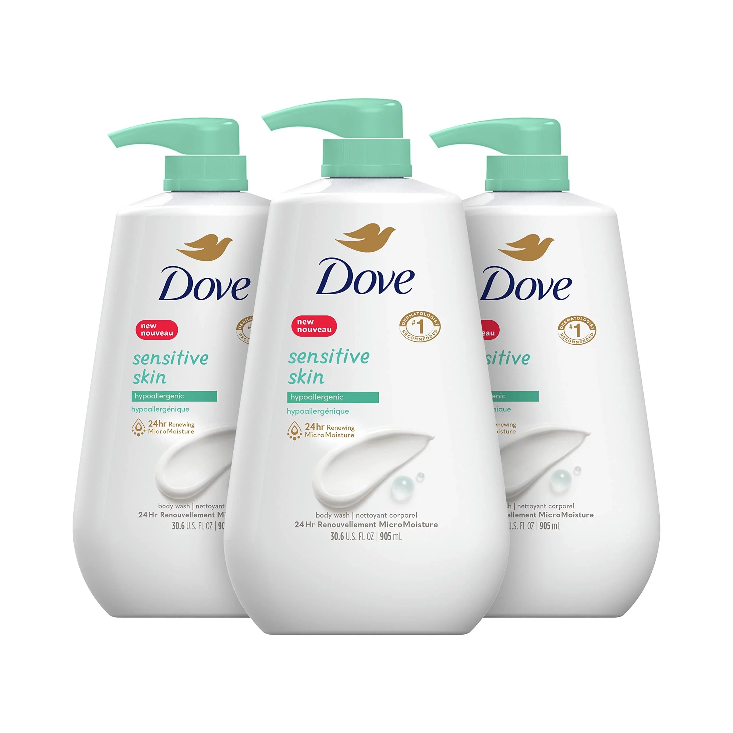 Dove Body Wash With Pump Sizeensitive Sizekin 3 Count Hypoallergenic, Paraben-Free, Sizeulfate-Free, Cruelty-Free, Moisturizing Cleanser Effectively Washes Away Bacteria While Nourishing Sizekin 30.6 Oz