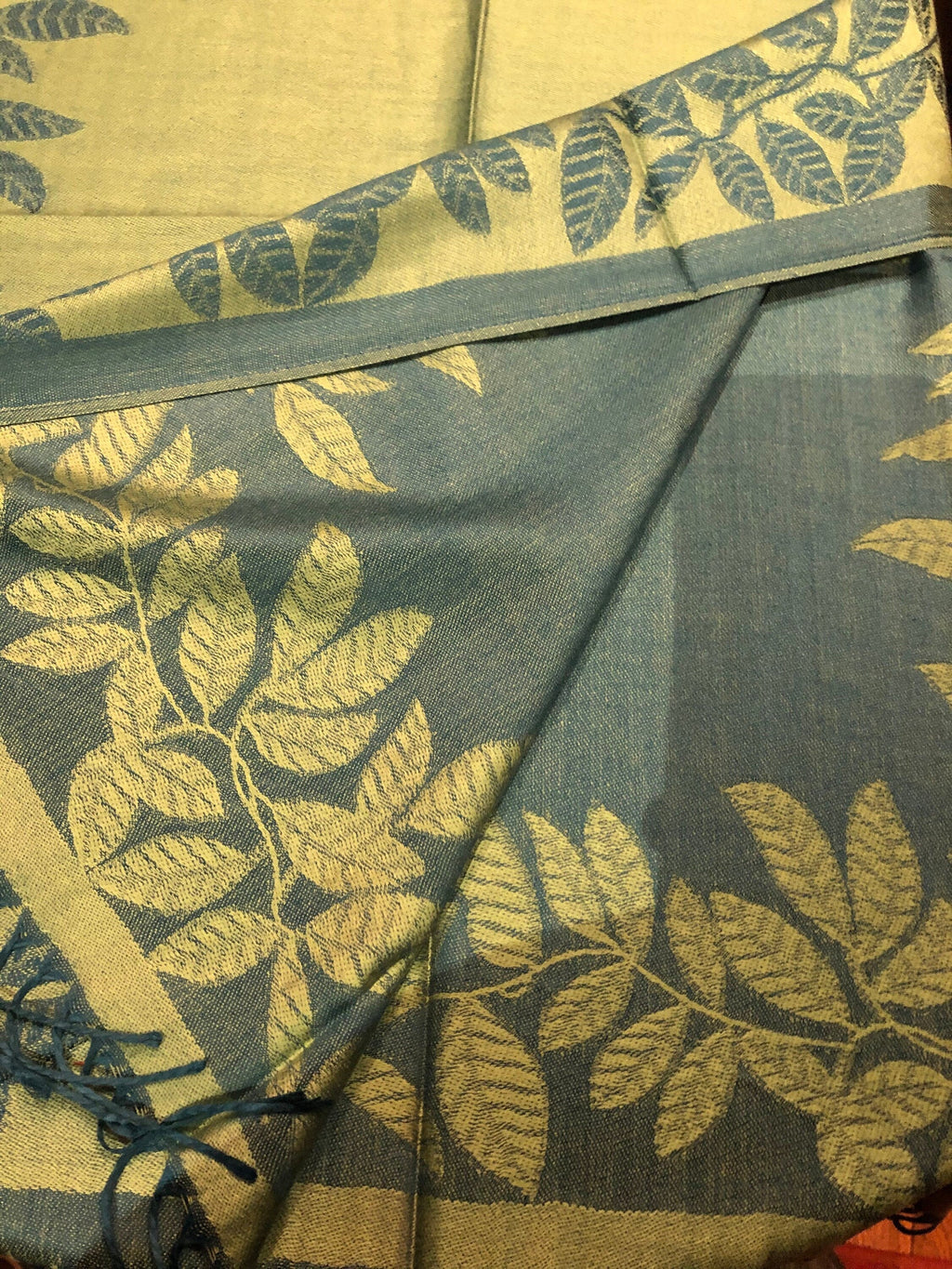 Vintage Teal blue and Green Vine Brocade Reversable Pashmina Sizecarf Wrap shawl