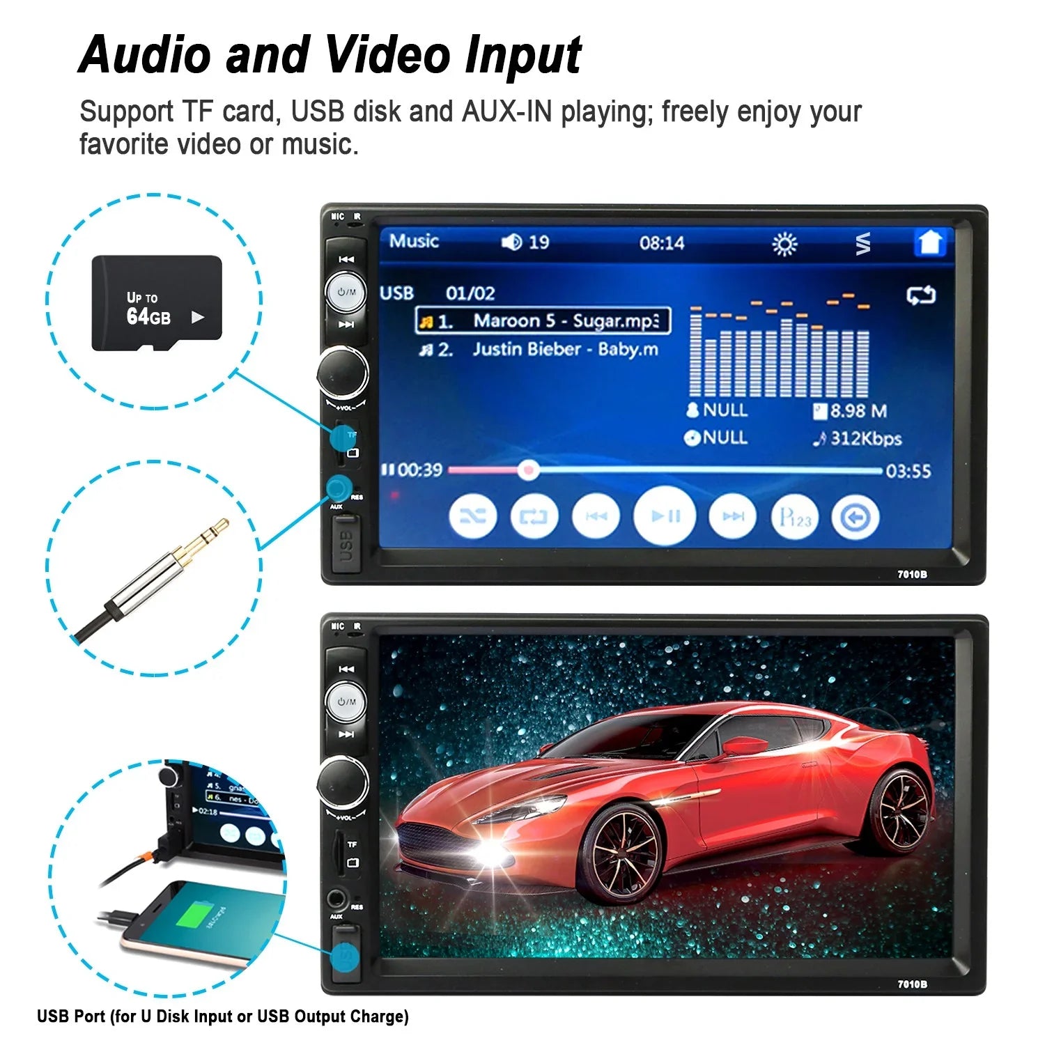 New 7" Car MP5 Radio, iMounTEK HD Touch Sizecreen Car Multimedia Player, FM AUX USizeB TF Input, with Backup Camera