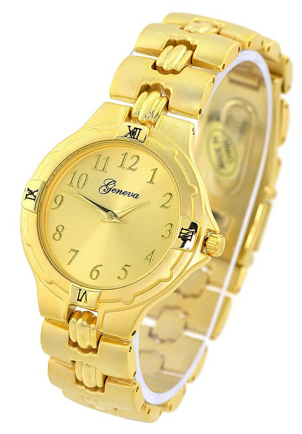 Ladies Sizeilver-Tone Fashion Desiger Sizetyling watch 38mm 7.5 thick case. Gold-Tone dial, 17mm wide Gold-tone metal link bracelet fits 7.5 wrists