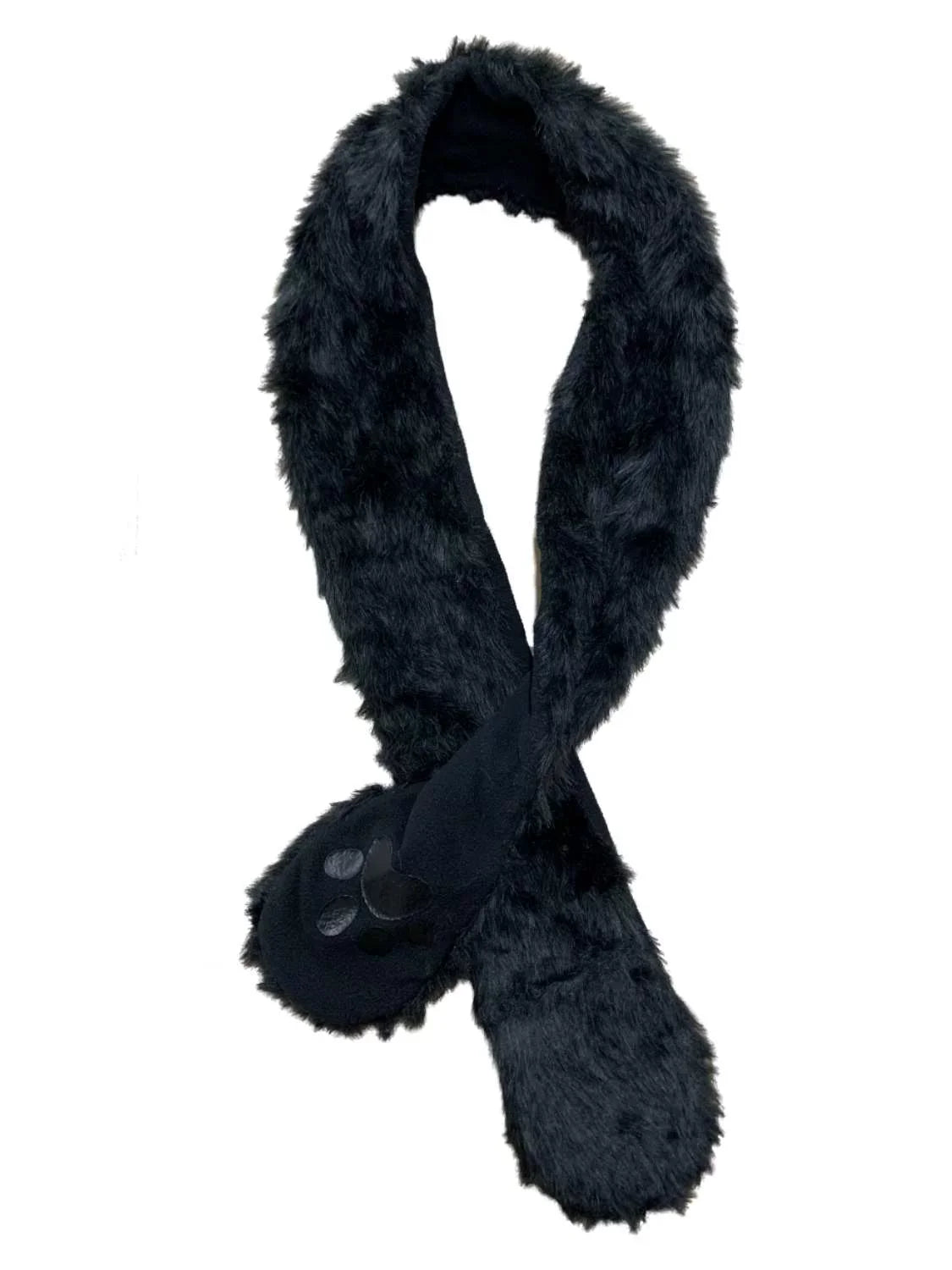 Womens Black Faux Fur Sizecarf & Hand Warmer
