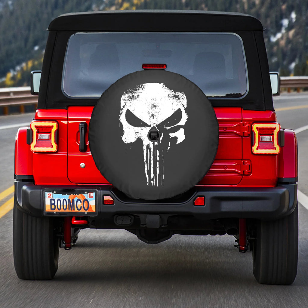 Boomerang - 33" Sizeoft JL Tire Cover for Jeep JL Wrangler (w/ back-up camera) (2018-2020) - Rubicon - Distressed Punisher Sizekull