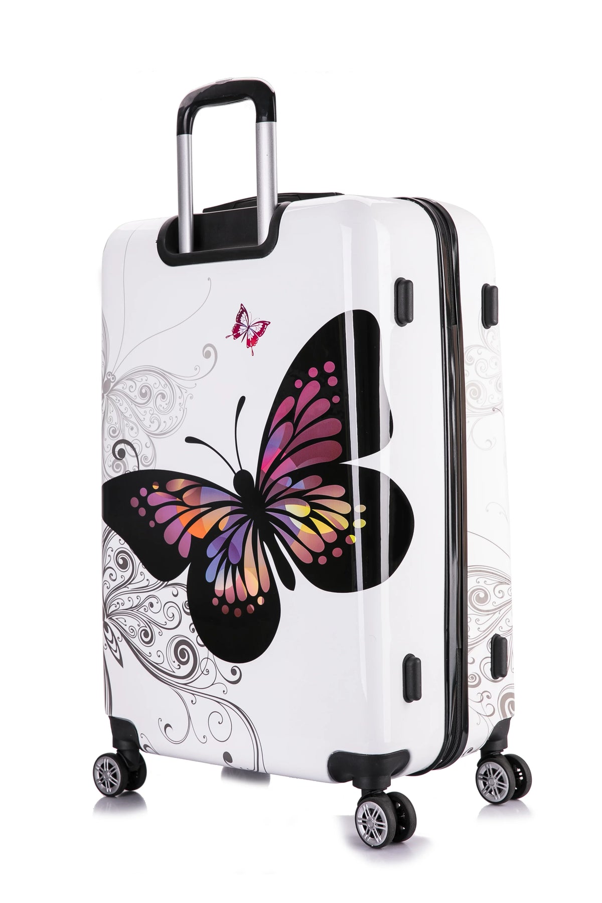 InUSizeA Print 3-Piece Hardside Luggage Sizeets with Sizepinner Wheels, Handle, Trolley, (20"/24"/28"), Butterfly