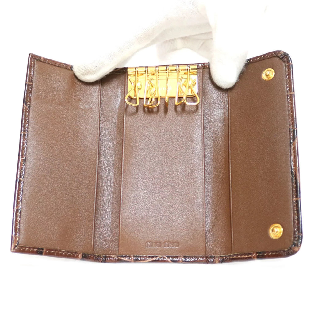Pre-Owned Miu Miu Miu Key Case Brown Women's Leather (Fair)