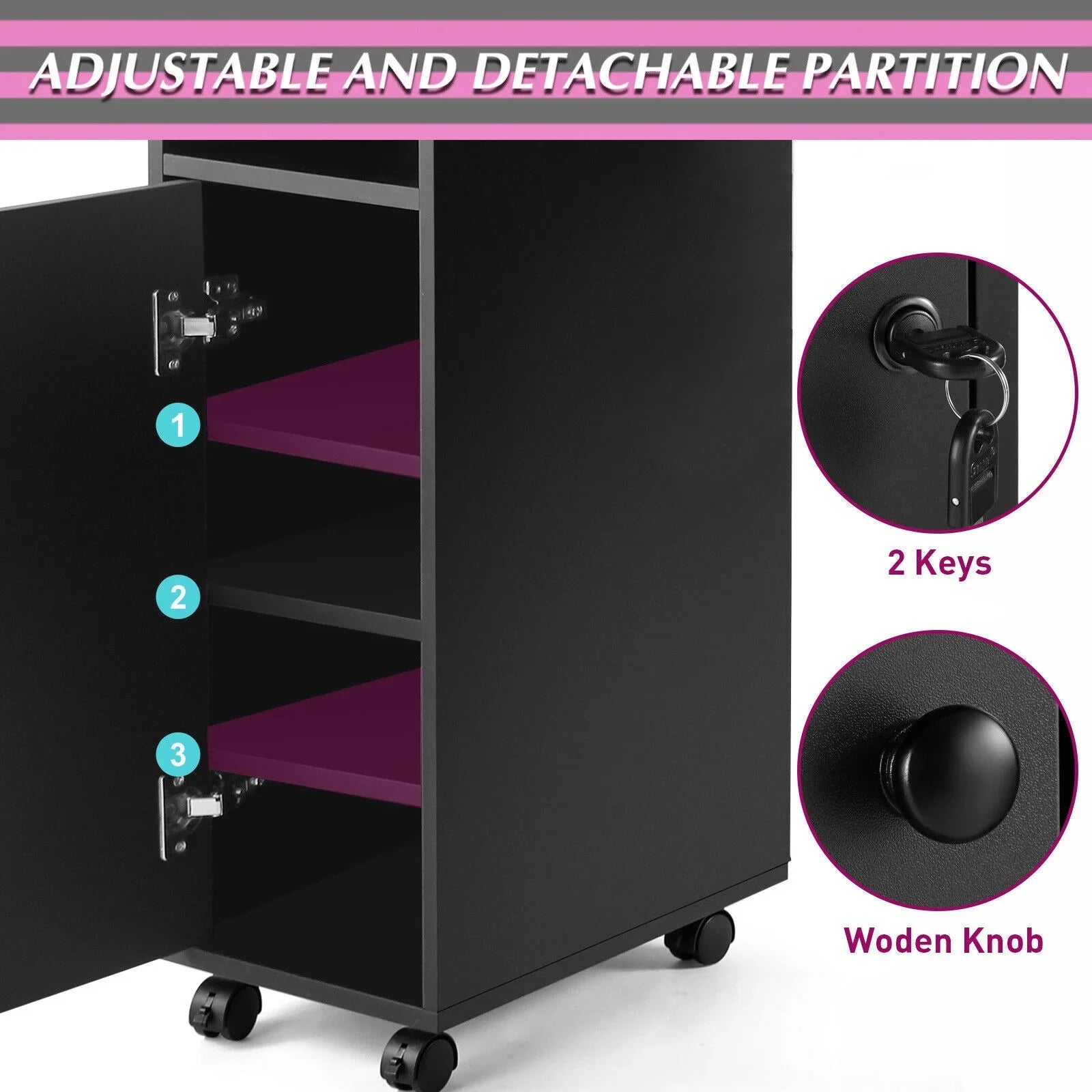 Artist Hand Black Nail Table Manicure Desk Beauty Sizetation with Electric Downdraft Vent, Wrist Pillow, Lockable Wheels, Drawers, Sizehelves