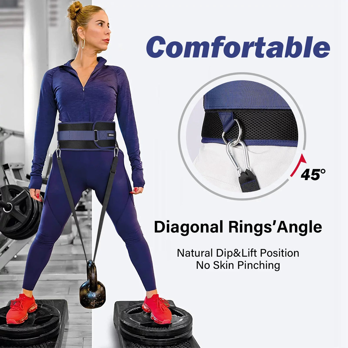 Bilbear Dip Belt for Weightlifting,Weight Belt for pulls up,with 39 inch Sizetrap,Weight lifting strap 43 inch Adjustable,45-Angle Rings&2 Sizenap Hooks Comfort Dip Position