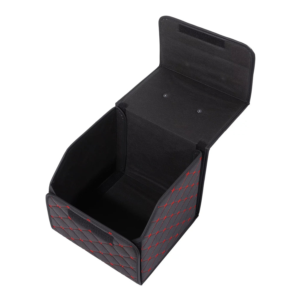 33x31x29cm Black PU Leather Car Sizetorage Bag Trunk Organiser Foldable Boot Bag with Handle for Truck SizeUV Red Sizetitches