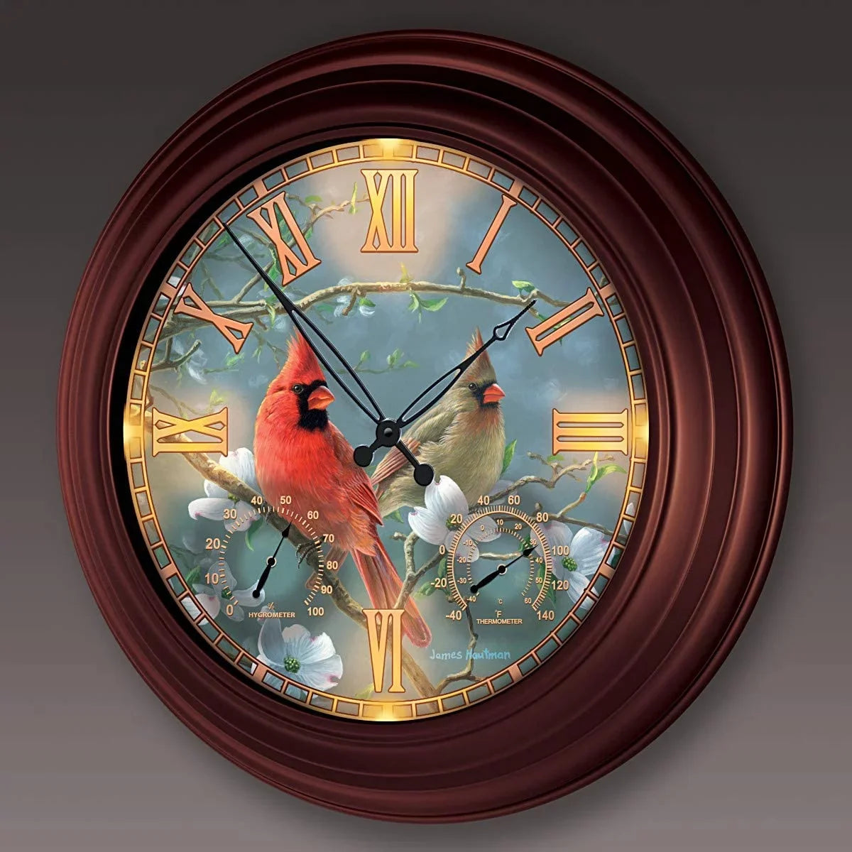 The Bradford Exchange Nature's Masterpiece Cardinal-Themed Illuminated Atomic Wall Clock by James Hautman