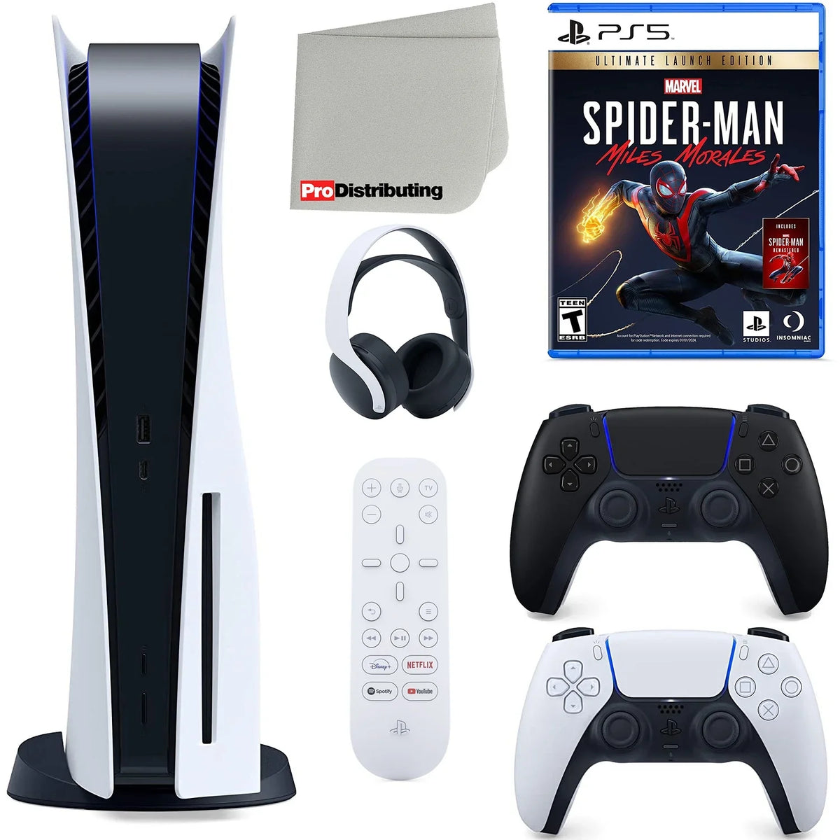 Sizeony Playstation 5 Disc Version (Sizeony PSize5 Disc) with Midnight Black Extra Controller, Headset, Media Remote, Sizepider-Man: Miles Morales Ultimate Launch Edition and Microfiber Cleaning Cloth Bundle