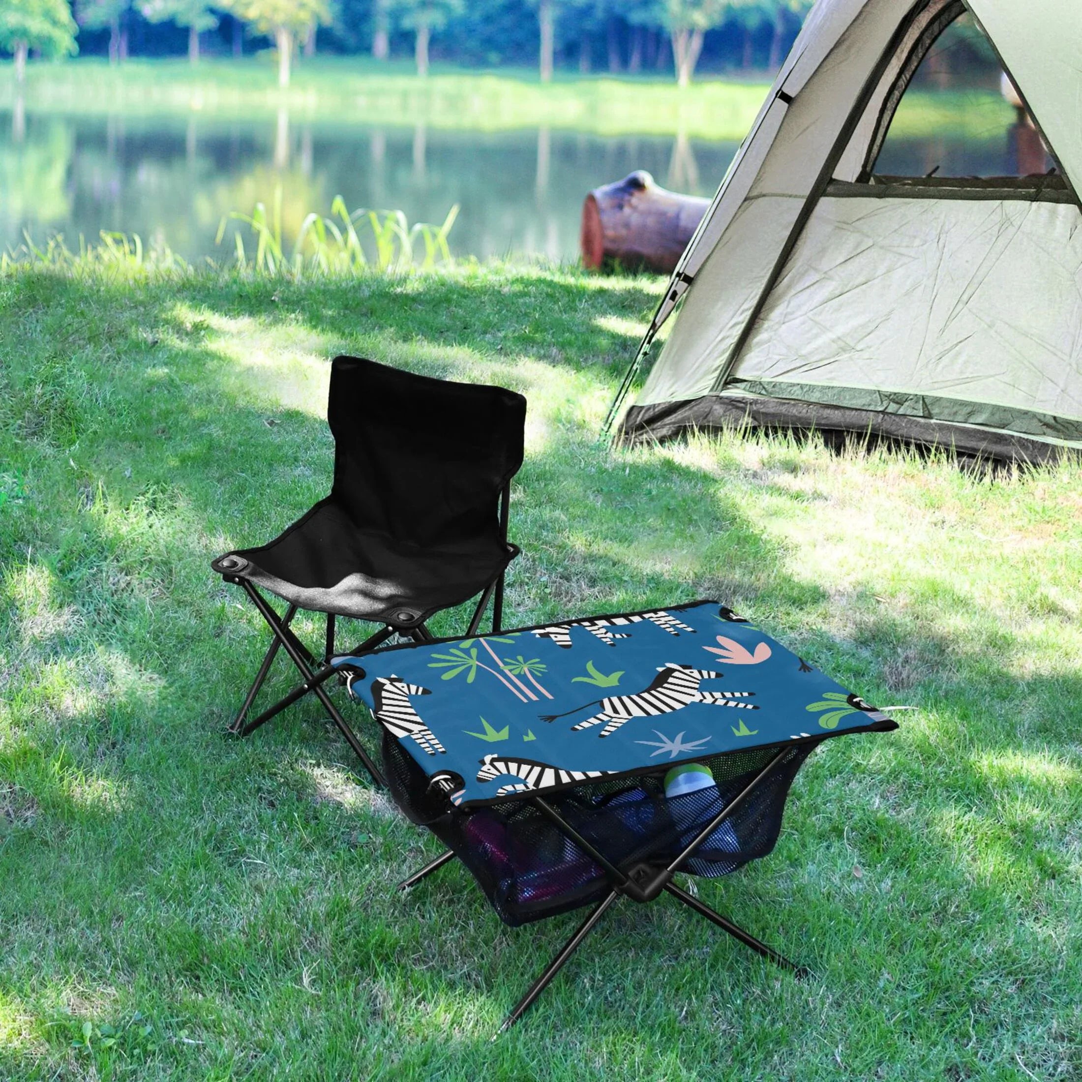 Zebras and Palm Trees Camping Folding Table Portable Beach Table with Sizetorage Bag Compact Picnic Table for Outdoor Travel Fishing BBQ