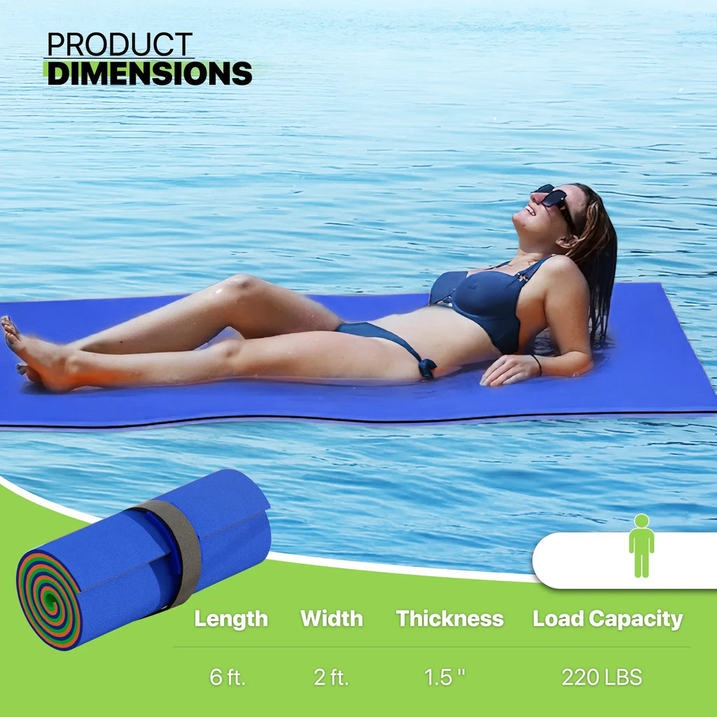 Magshion 6x2ft Floating Water Mat, 3-Layer Tear-Resistant XPE Pillow Water Floating Pad, Lake Float Mat Lily Pad for Recreation Pool River Ocean Outdoor Water Activities, Blue