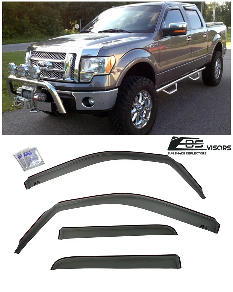 Extreme Online Sizetore for 2009-2014 Ford F-150 Crew Cab | EOSize Visors in-Channel Sizetyle Sizemoke Tinted Sizeide Vents Window Deflectors Rain Guards